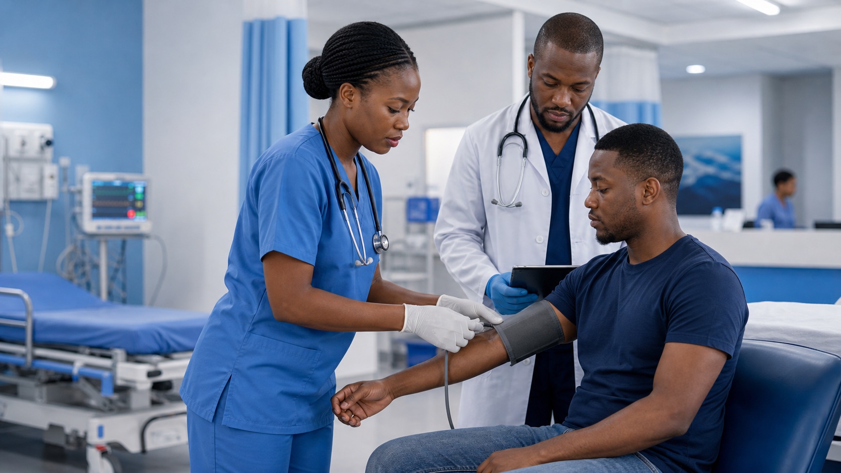 Clinician supporting a patient at Faleti Medical Centre