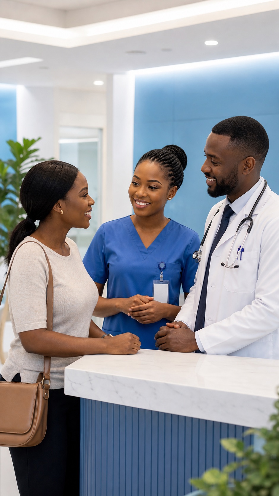 Faleti Medical Centre care team speaking with a patient